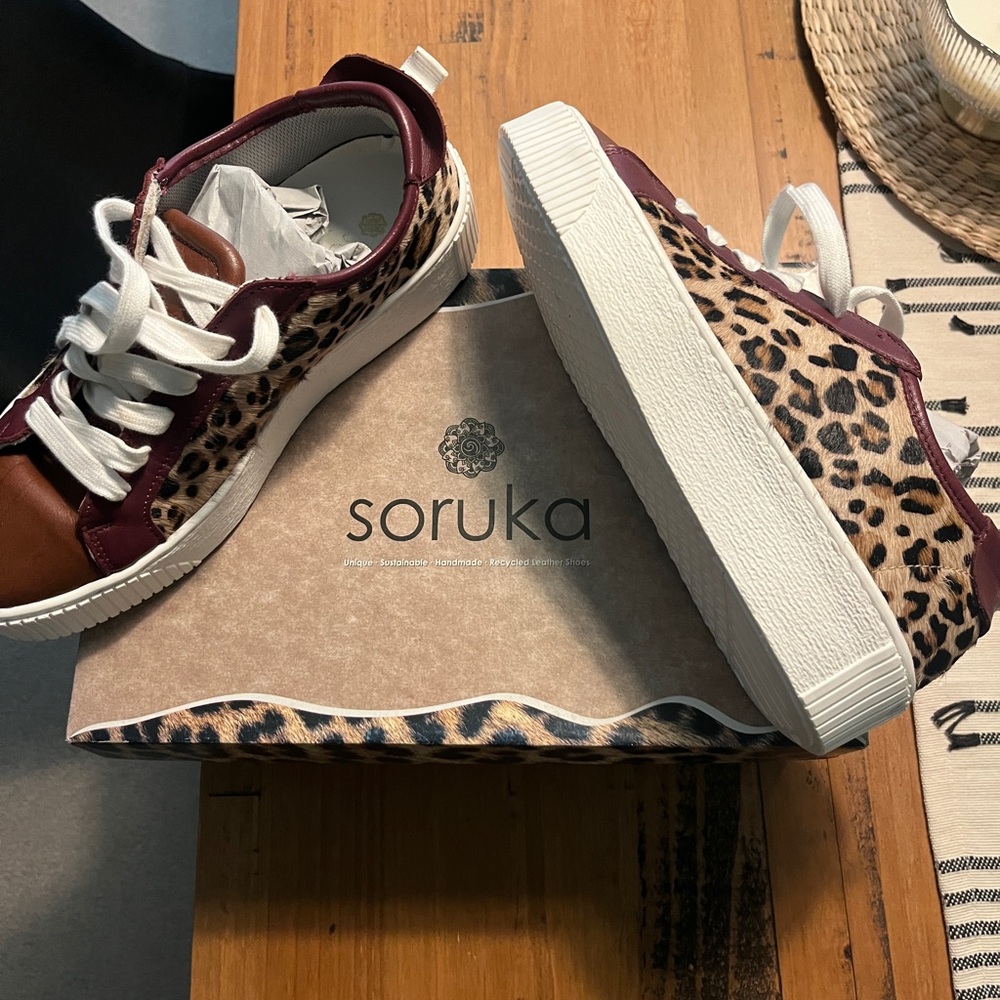 Brown and White Sneakers with Suede and Leather